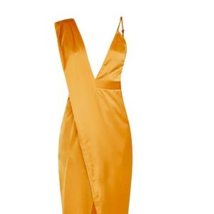 Mustard Asymmetric Drape Maxi Dress